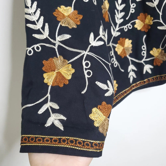 Nwot Life Style Petite Embroidered Floral Jacket Medium Black Long Sleev… - Picture 11 of 12